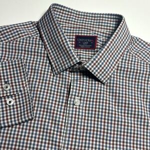 UNTUCKit Mirassou Slim Fit Performance Mens L Blue Red Gingham Check Shirt